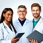 Personalized Healthcare Illustration**

"A diverse group of fully clothed individuals using personalized healthcare technology: one is getting a DNA test, another is using a fitness tracker, and a third is consulting with an AI-powered health app on a tablet. Background shows a clean, modern medical clinic. Safe for work, appropriate content, professional illustration, perfect anatomy, correct proportions, well-formed hands, proper finger count, natural body proportions, fully clothed in modest and appropriate attire, family-friendly."

**